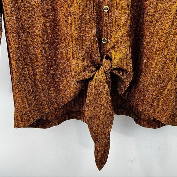 Michael Michael Kors Burnt Orange Melange Tie Front 3/4 Sleeve Top M - Picture 4 of 6